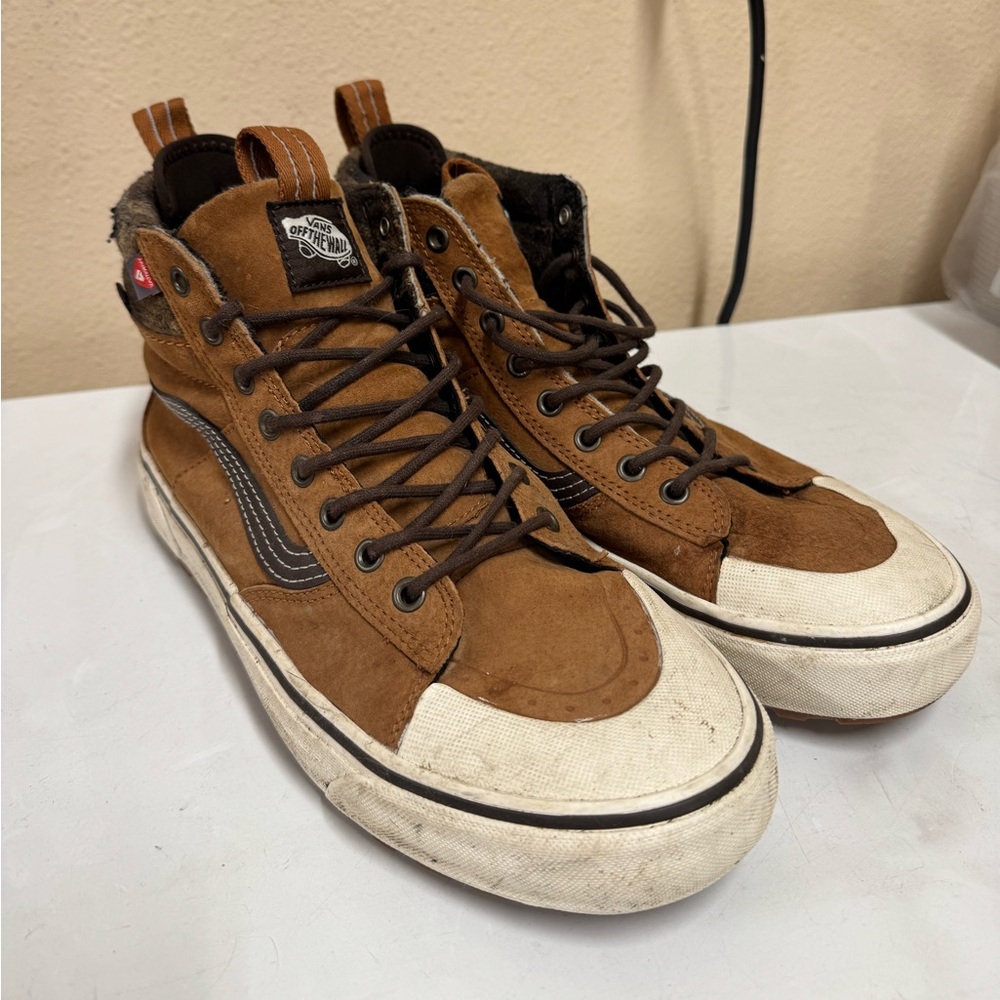 Vans Brown and Tan Checkered High-Tops
